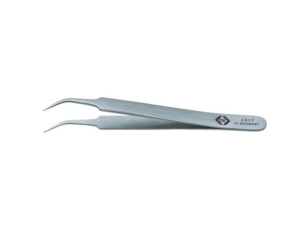 C.K. T2317 presisjons-tweezers, bøyd spiss, fin, 105 mm