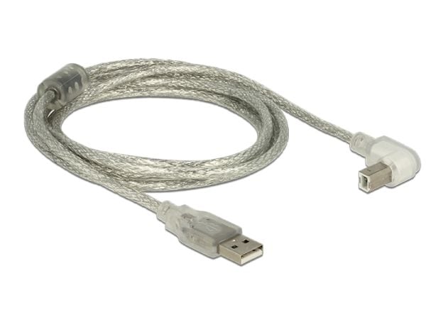 Delock - USB-kabel - USB (hann) til USB-type B (hann) - USB 2.0 - 2 m - 90° kontakt - gjennomsiktig