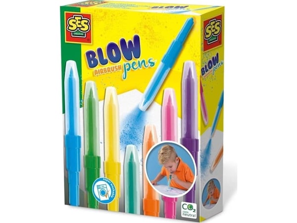SES Creative Blow airbrush pens, Marker airbrush, 5 År, Blå, Grön, Orange, Rosa, Lila, Turkos, Gul, 7 styck