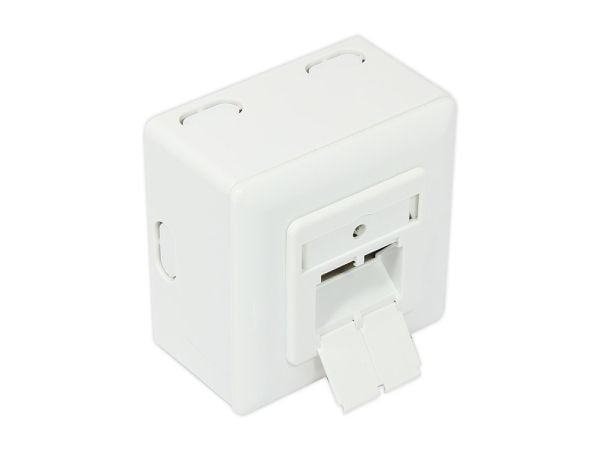 Verkkopistorasia Cat. 6, 2xRJ45, suojattu, universaali, sis. pinta-asennuskotelon, DESIGNF?HIG, pystysuora kaapeliläpivienti, signaalin valkoinen R...