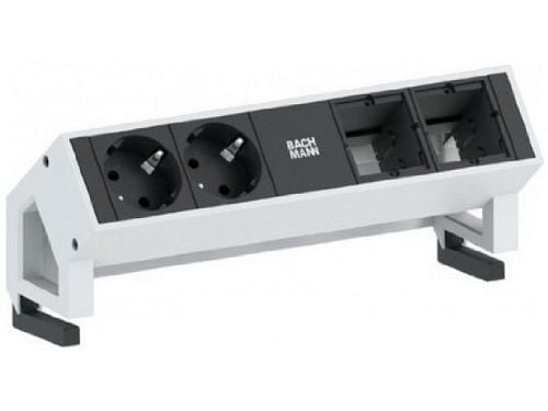 Bachmann 2x Schuko 2x Custom Modules RAL9010, Tyyppi F, Alumiini, Muovi, Musta, Valkoinen, Alumiini, Muovi, 2 AC-pistorasia(a)