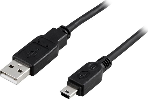 Deltaco USB 2.0 kabel type A output til type mini B output, 2m, svart, 2 m, USB A, USB A/Mini-USB B, USB 2.0, Hunkjønn/Hunkjønn, Svart
