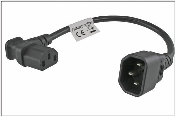 MicroConnect - Virtalähdeadapteri - IEC 60320 C13 suora IEC 60320 C14 kulma - AC 250 V - 10 A - 30 cm - musta - IEC 60320 C13 suora - IEC 60320 C14...
