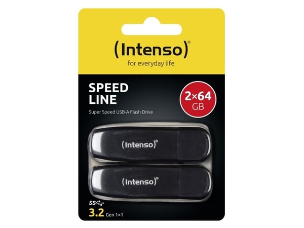 Intenso Speed Line - USB-flashstasjon - 64 GB - USB 3.2 Gen 1 - svart (en pakke 2)