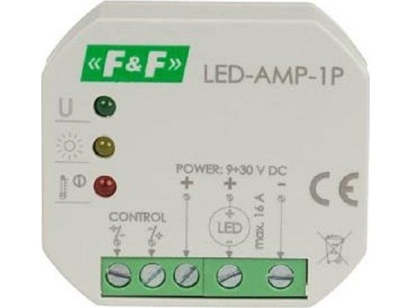 F&amp;F Tehosignaalivahvistin LED-valaistukseen 12/24 V DC LED-AMP-1P uppoasennuskoteloon
