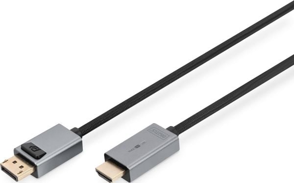 DIGITUS - Video adapter - DisplayPort hann til HDMI hann - 1.8 m - dobbeltisolert - svart - smekklås, 1080p-støtte, 4K 120 Hz støtte, 8 K 60 Hz (76...