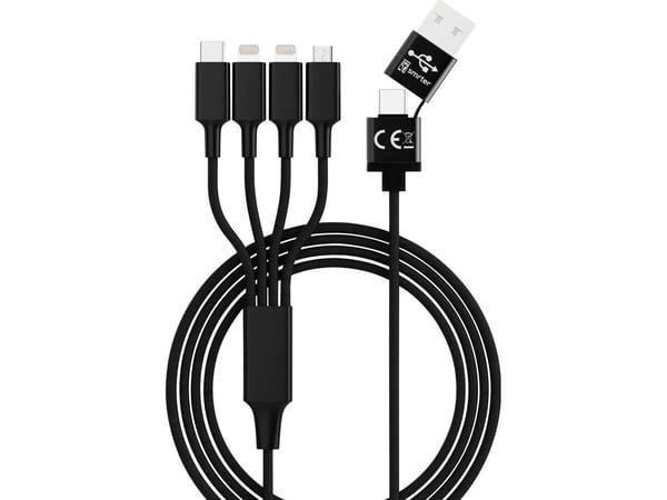 USB-kabel Smart USB-A - USB-C + microUSB + 2x Lightning 1,2 m svart (SMRTER_ELITE_L_BK)