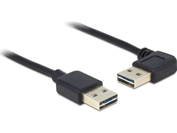 Delock Easy - USB-kabel - USB (hann) venstre/høyre-vinklet, reversibel til USB (hann) reversibel - USB 2.0 - 50 cm - svart