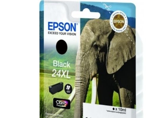 Epson Elephant 24XL Norsu Claria Photo HD, yksittäispakkaus, musta muste, High (L) Yield, Musta, Väriainepohjainen muste, 10 ml, 1 kpl, 500 sivua