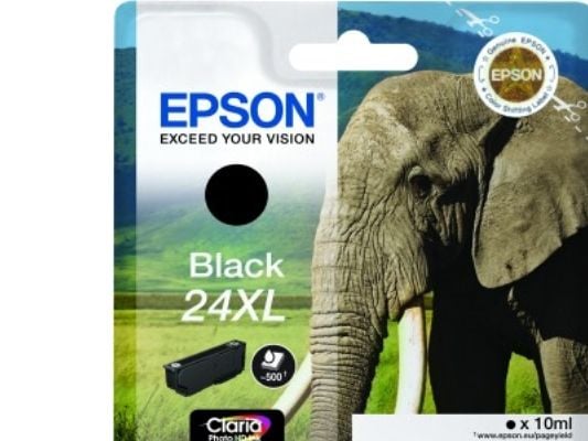 Epson Elephant 24XL Norsu Claria Photo HD, yksittäispakkaus, musta muste, High (L) Yield, Musta, Väriainepohjainen muste, 10 ml, 1 kpl, 500 sivua