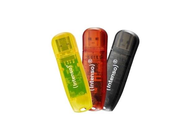 Intenso Rainbow Line - USB-flashstasjon - 32 GB - USB 2.0 - svart, gul, rød (en pakke 3)
