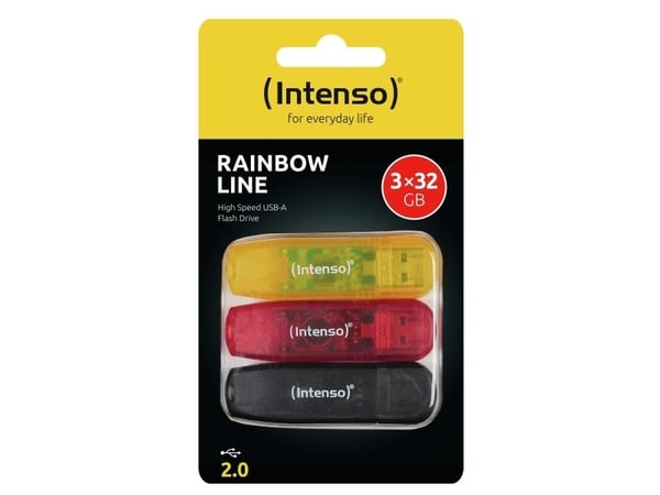 Intenso Rainbow Line - USB-flashstasjon - 32 GB - USB 2.0 - svart, gul, rød (en pakke 3)