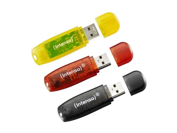 Intenso Rainbow Line - USB-flashstasjon - 32 GB - USB 2.0 - svart, gul, rød (en pakke 3)