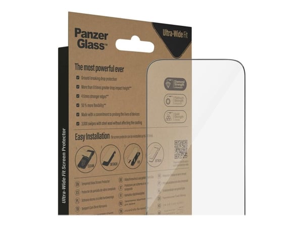 PanzerGlass - Skjermbeskyttelse for mobiltelefon - ultrabred passform - glass - rammefarge svart - for Apple iPhone 14 Pro