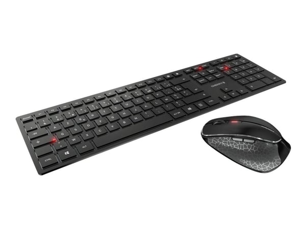 CHERRY DW 9500 SLIM, RF Wireless + Bluetooth, Näppäimen saksikytkin, AZERTY, Musta, Harmaa, Sisältää hiiren