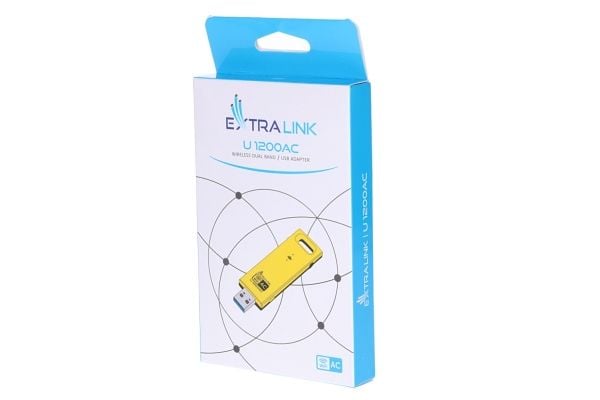 Extralink U1200AC AC1200 DUAL BAND WIRELESS USB ADAPTER, Vifte, Gult, Plast