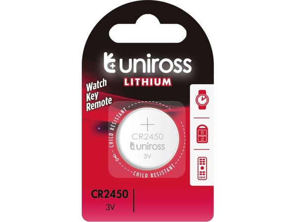 Uniross U1CR2450, Engangsbatteri, CR2450, Lithium, 3 V, 1 stykker, Sølv
