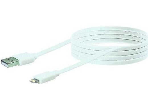 Schwaiger USB-kaapeli 2.0 Apple Lightning 2.0m litteä kaapeli valkoinen