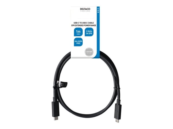 DELTACO - USB-kabel - 24 pin USB-C (hann) til 24 pin USB-C (hann) - 5 A - 1 m - svart