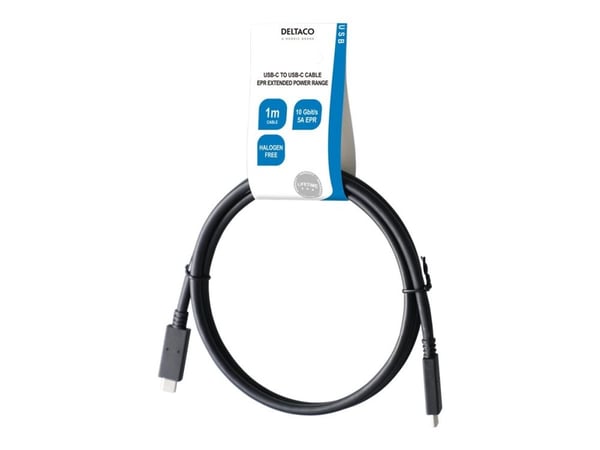 DELTACO - USB-kabel - 24 pin USB-C (hann) til 24 pin USB-C (hann) - USB 3.1 Gen 2 - 1 m - USB Power Delivery (5 A, 100 W) - svart