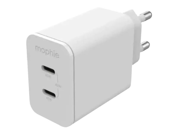 mophie speedport 45 - Strømadapter - 45 watt - PD, Fast Charge - 2 utgangskontakter (USB-C) - hvit - Europa