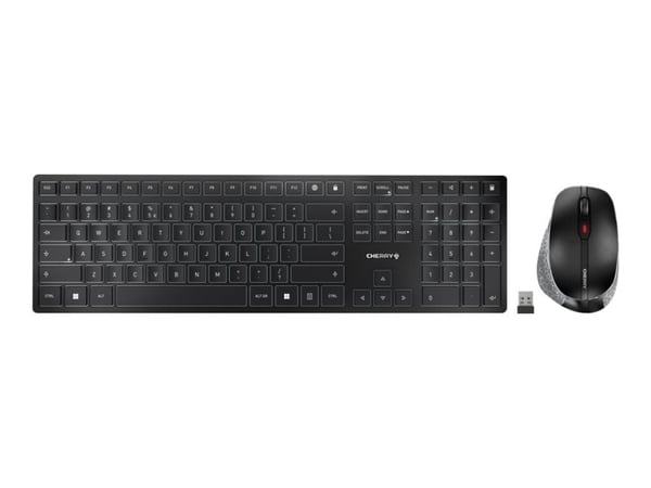 CHERRY DW 9500 SLIM - Tastatur- og mussett - trådløs - 2.4 GHz, Bluetooth 4.0 - AZERTY - Belgisk - tastsvitsj: CHERRY SX - grå, svart - plastfri em...