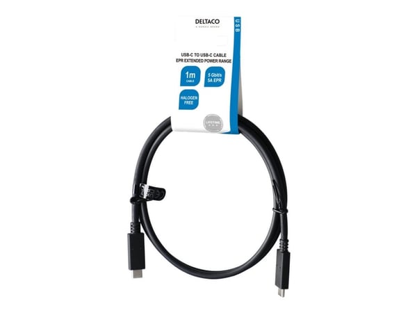 DELTACO - USB-kabel - 24 pin USB-C (hann) til 24 pin USB-C (hann) - 5 A - 1 m - svart