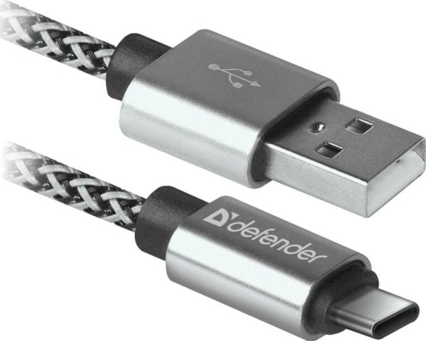 Defender USB-A - USB-C 1 m USB-kaapeli Musta Valkoinen (87815)