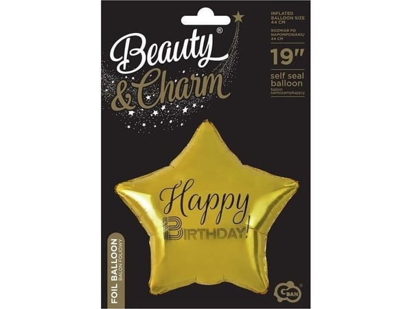 GoDan Happy Birthday gullstjerne folieballong