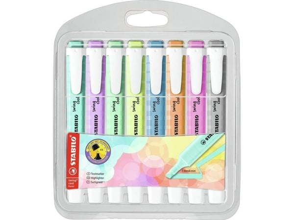 STABILO swing cool Pastel, 8 stykker, Flerfarget, Meisel tupp, Flerfarget, 1 mm, 4 mm