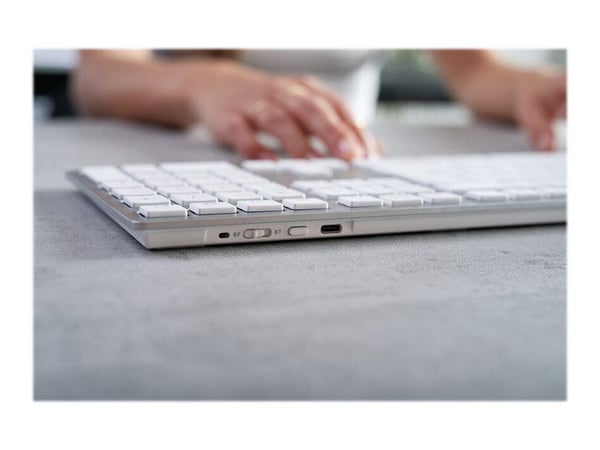 CHERRY KW 9100 SLIM - Tastatur - trådløs - 2.4 GHz, Bluetooth 4.0 - QWERTY - Storbritannia - tastsvitsj: CHERRY SX - hvit, sølv
