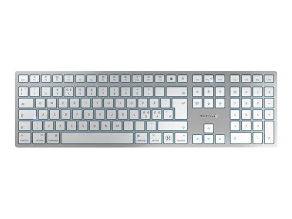 CHERRY KW 9100 SLIM - Tastatur - trådløs - 2.4 GHz, Bluetooth 4.0 - QWERTY - Storbritannia - tastsvitsj: CHERRY SX - hvit, sølv