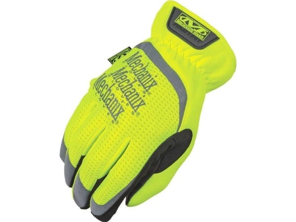Mechanix Wear FastFit® HiViz hansker, gul str. 9/M – lang mansjett, syntetisk lær, TrekDry®, reflekterende tekst