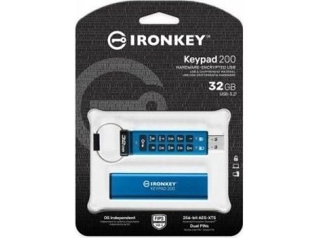 Kingston IronKey Keypad 200 - USB-flashstasjon - kryptert - FIPS 140-3 Level 3 - 32 GB - USB 3.2 Gen 1