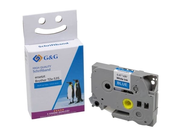 G&G 15559, Vit på blått, Kontinuerlig etikett, TZ/TZe, Grå, Brother, Brother PTouch 1010 Brother PTouch 1090 Brother PTouch 1280 Brother PTouch 175...