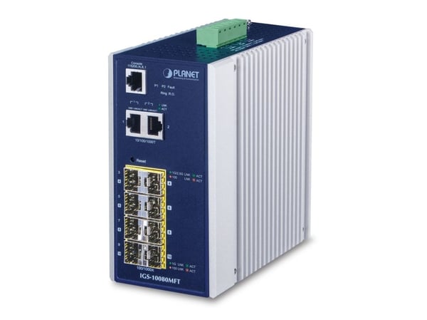 PLANET IGS-10080MFT - Switch - Styrt - 8 x SFP + 2 x 10/100/1000 - DIN-skinnemonterbar