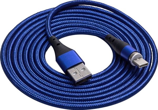 Akyga AK-USB-43 - USB-kabel - USB (hann) til USB-C (hann) magnetisk - 5 / 9 V - 3 A - 2 m - USB Power Delivery (18 W) - blå