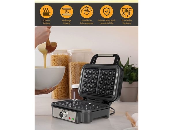 ProfiCook PC-WA 1240, 2 vafler/plater, Firkantet, Svart, Rustfritt stål, Rustfritt stål, Rustfritt stål, 1000 W