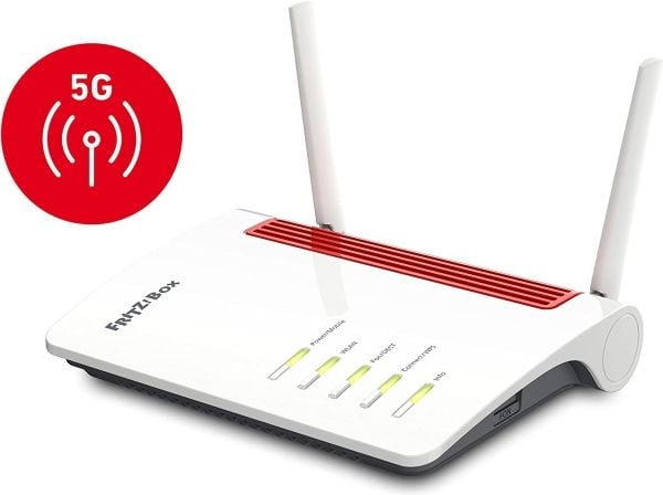 FRITZ!Box 6850 5G - Trådløs ruter - WWAN 4-portssvitsj - 1GbE - Wi-Fi 5 - Dobbeltbånd - 3G, 4G, 5G - VoIP-telefonadapter