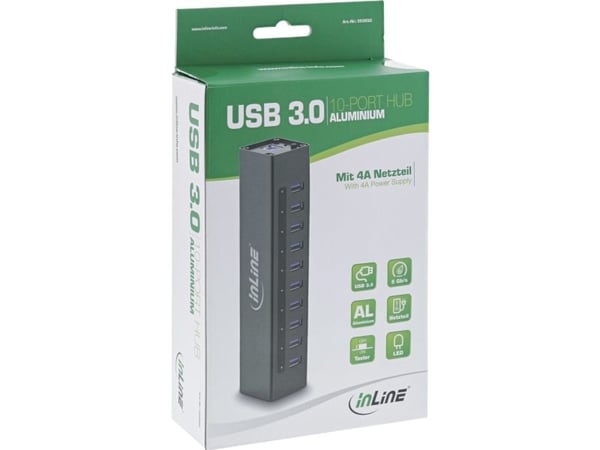 InLine 35395C, USB 3.2 Gen 1 (3.1 Gen 1) Type-A, USB 3.2 Gen 1 (3.1 Gen 1) Type-A, 5000 Mbit/s, Lajittelu, Alumiini, 50 mm