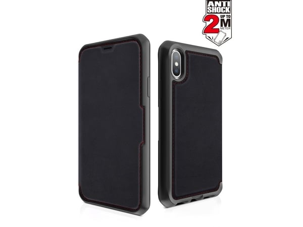 ITSKINS HYBRID // FOLIO - Lommebok for mobiltelefon - helnarvet lær - svart, rød - 5.8" - for Apple iPhone X, XS