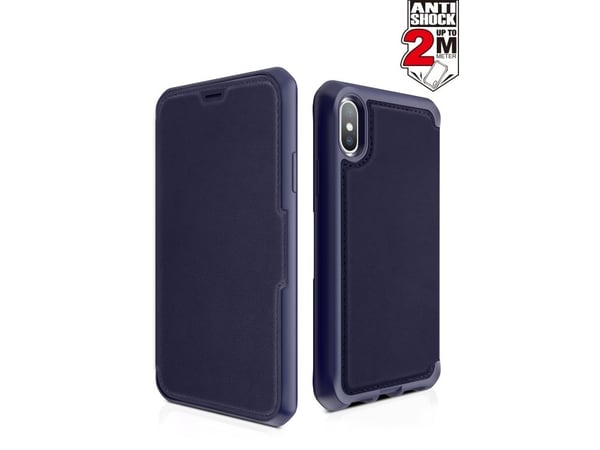 ITSKINS HYBRID // FOLIO - Lommebok for mobiltelefon - helnarvet lær - marineblå - 5.8" - for Apple iPhone X, XS