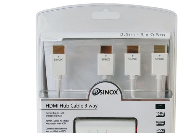 Sinox SXV1953, 3 m, HDMI Type A (Standard), 3 x HDMI Type A (Standard), Hvit
