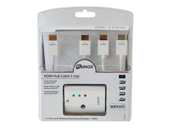 Sinox SXV1953, 3 m, HDMI Type A (Standard), 3 x HDMI Type A (Standard), Hvit