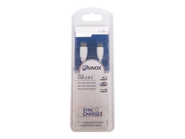 Sinox i-Media - USB-kabel - 24 pin USB-C (hann) til Micro-USB type B (hann) - USB 2.0 - 1 m - hvit