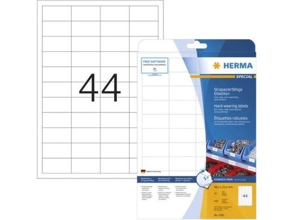 HERMA 4581, Hvit, Selvklebende skriveretikett, A4, Rektangel, 440 stykker, 10 stykker