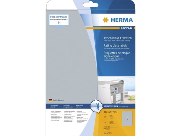 Herma HERMA Typenschildetiketten A4 silb. 210x297 mm Film 10 St.