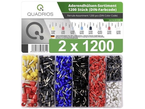Quadrios 22C470 Kabelsko-sortiment Delvist isoleret Hvid, Grå, Rød, Sort, Blå , Gul 2400 stk