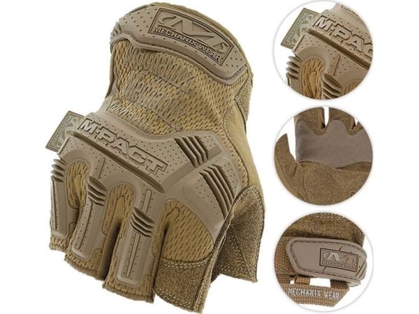 Mechanix Wear M-Pact® fingerløse hansker coyote størrelse L. Borrelås, TrekDry®, kunstlær, håndflate, knokebeskyttelse, fingersikring