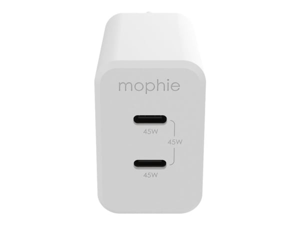 mophie speedport 45 - Strømadapter - 45 watt - PD, Fast Charge - 2 utgangskontakter (USB-C) - hvit - Europa